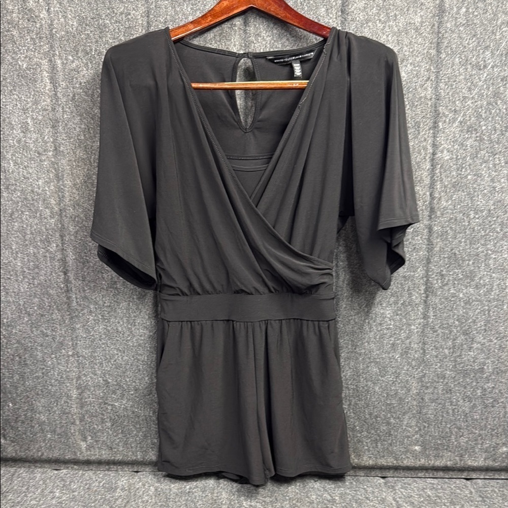White House Black Market Black Jumpsuit with Wrap Neckline and Matte Finish
